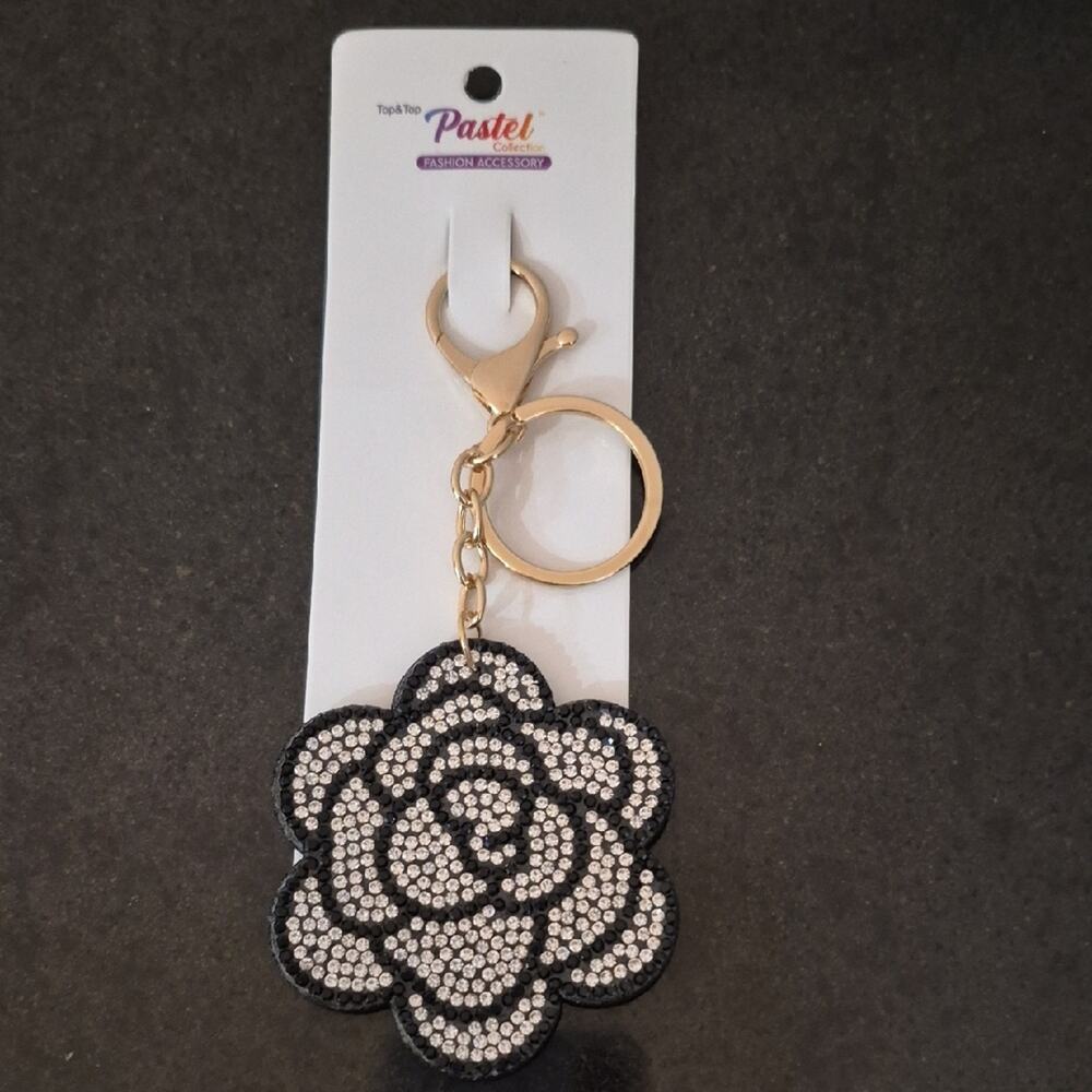 Pastels Collection Black and Silver Floral Key Holder Bag Charm